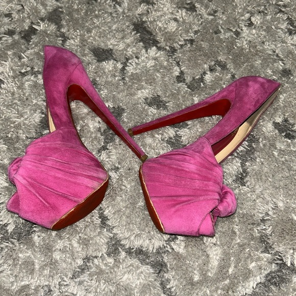 Christian Louboutin Suede Rose Lady Gres Platform Peep Toe Pump EU 39 Barbiecore - Picture 5 of 10